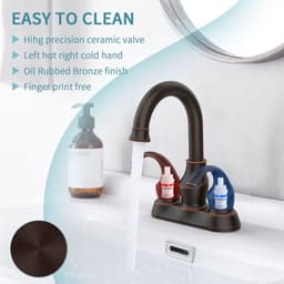 image-Oil Rubbed Bronze Bathroom Faucet with 2-Handle and 360 Degree Rotating Spout, Crescent Moon Style 4-inch Centerset Vanity Sink with Pop-Up Drain and Supply Hoses, FR4090-ORB