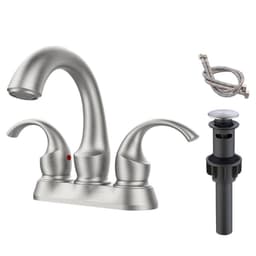 image-Bathroom Faucet 2-Handle Brushed Nickel with Aerator, Swan Style 4-inch Centerset Vanity Sink with Pop-Up Drain and Supply Hoses, FR4075-NP