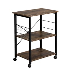 image-Baker's Rack 3-Tier Kitchen Utility Microwave Oven Stand Storage Cart Workstation Shelf(Vintage Board Top Black Metal Frame)