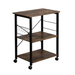 image-Baker's Rack 3-Tier Kitchen Utility Microwave Oven Stand Storage Cart Workstation Shelf(Vintage Board Top Black Metal Frame)