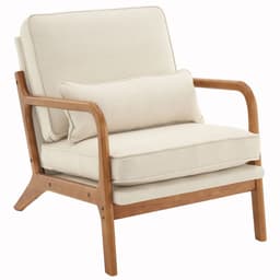 image-Oak Armrest Oak Upholstered Single Lounge Chair Indoor Lounge Chair Off-White