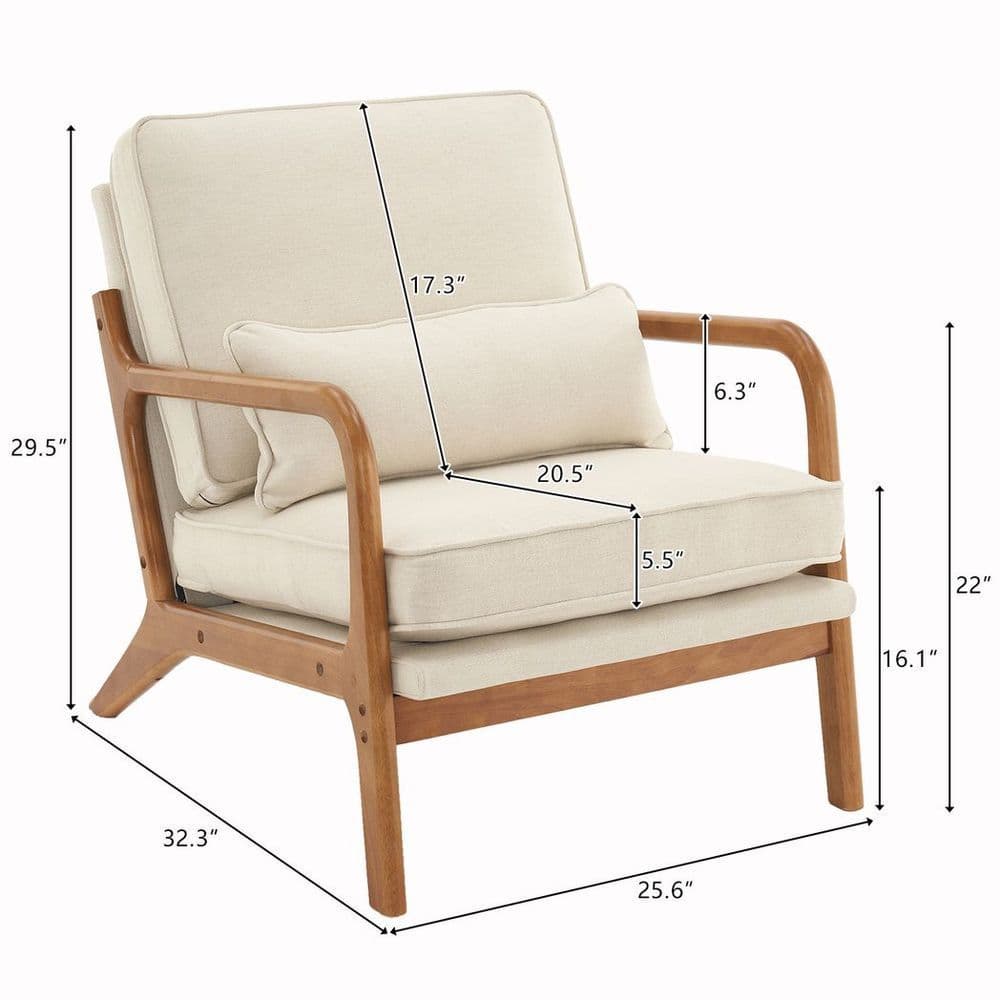 image-Oak Armrest Oak Upholstered Single Lounge Chair Indoor Lounge Chair Off-White