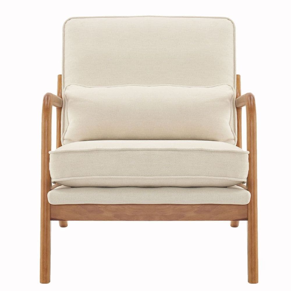image-Oak Armrest Oak Upholstered Single Lounge Chair Indoor Lounge Chair Off-White
