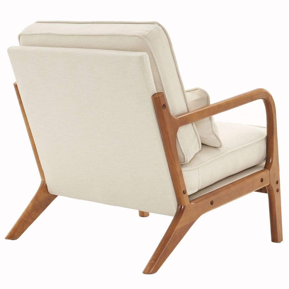 image-Oak Armrest Oak Upholstered Single Lounge Chair Indoor Lounge Chair Off-White