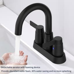 image-Bathroom Faucet Matt Black 2-Handle Bathroom Sink Faucet 360 Degree High Arc Swivel Spout Centerset 4 Inch Vanity Faucet Bathroom Faucet 3 Holes Lavatory Faucet