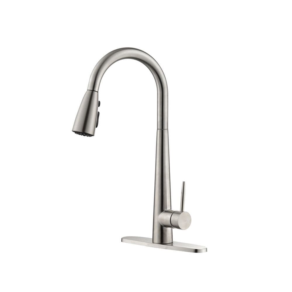 image-Kitchen Faucet with Pull Down Sprayer Brushed Nickel, High Arc Single Handle Kitchen Sink Faucet with Deck Plate, Commercial Modern Stainless Steel Kitchen Faucets