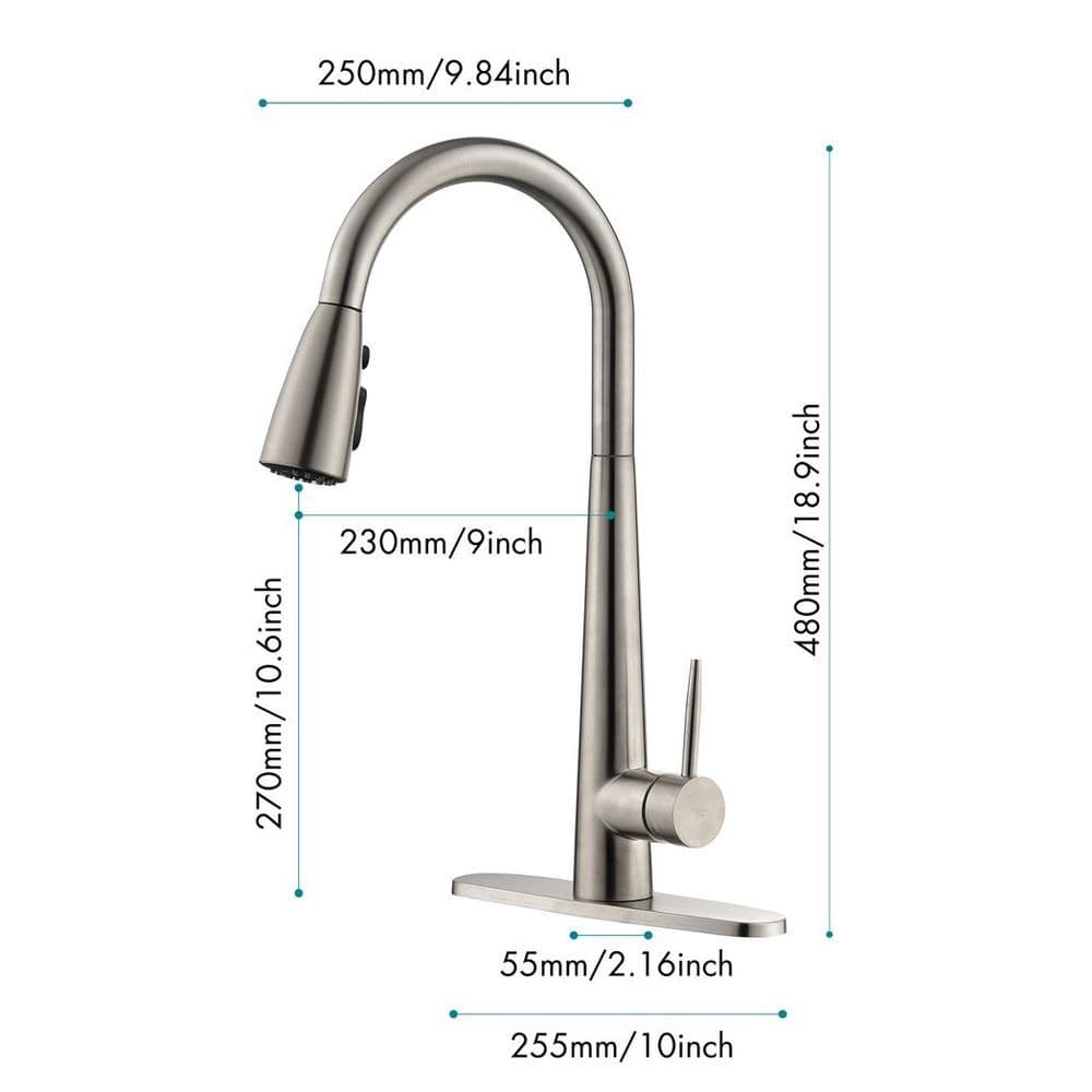 image-Kitchen Faucet with Pull Down Sprayer Brushed Nickel, High Arc Single Handle Kitchen Sink Faucet with Deck Plate, Commercial Modern Stainless Steel Kitchen Faucets