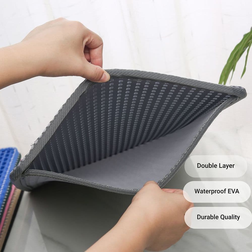 image-Cat Litter Mat, Kitty Litter Trapping Mat, Double Layer Mats with MiLi Shape Scratching design, Urine Waterproof, Easy Clean, Scatter Control 21" x 14" Grey(same as JYD-GT-MSD-GREY)