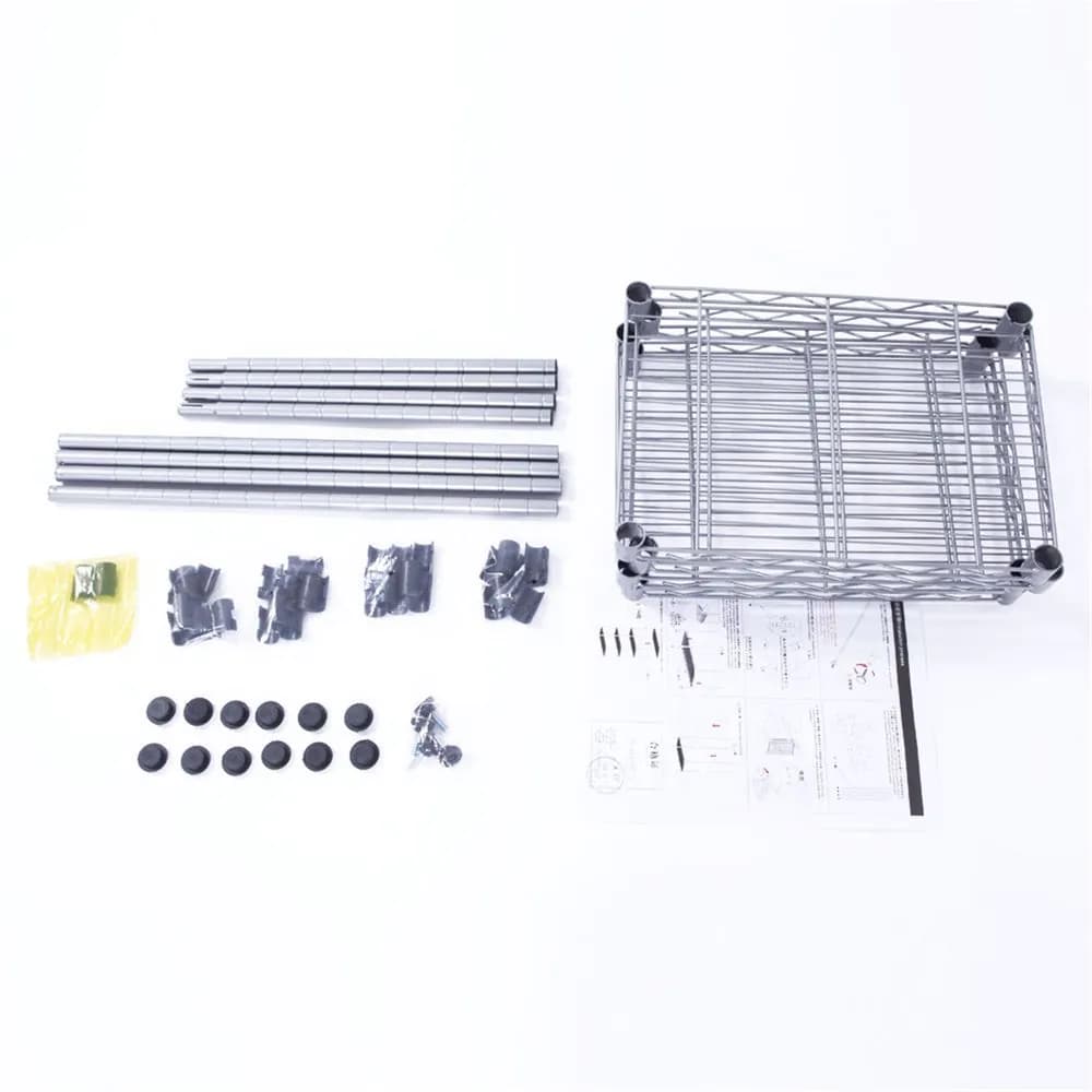 image-XM-207S Rectangle Carbon Steel Metal Assembly 4-Shelf Storage Rack Silver Gray