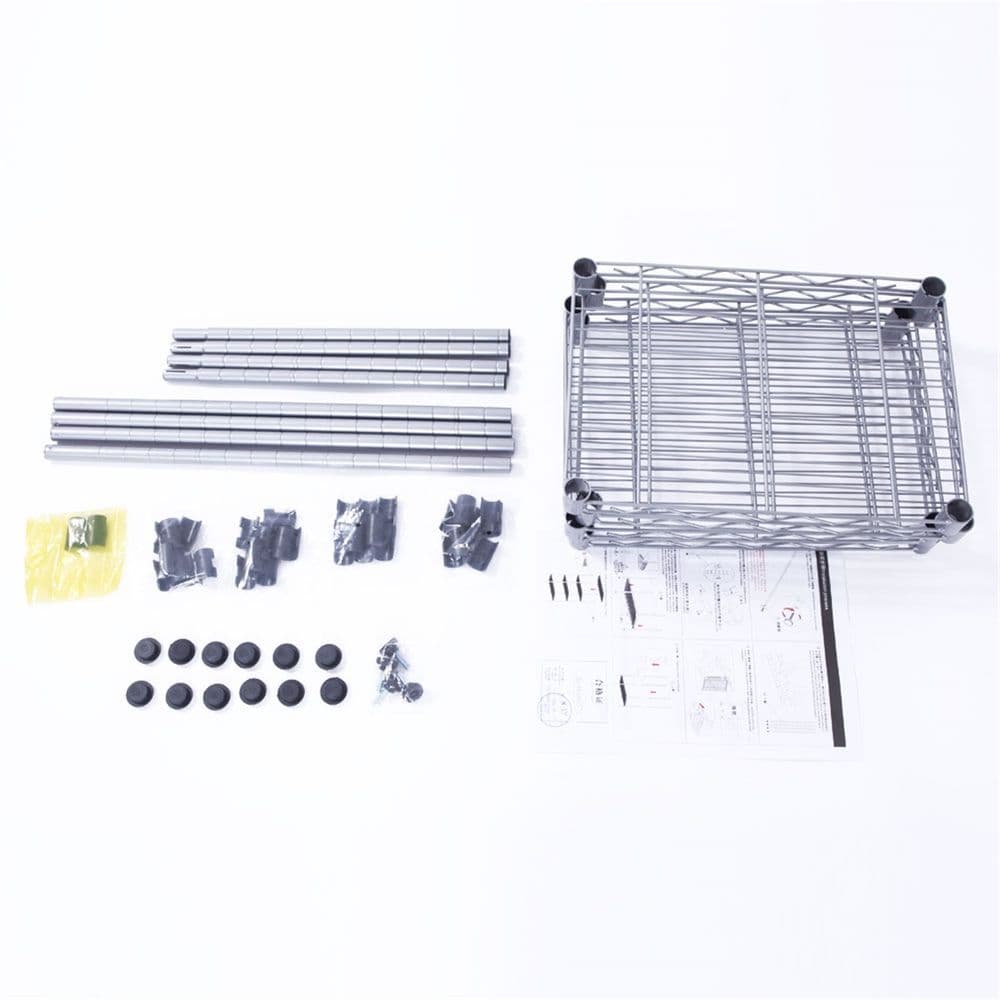 image-XM-207S Rectangle Carbon Steel Metal Assembly 4-Shelf Storage Rack Silver Gray