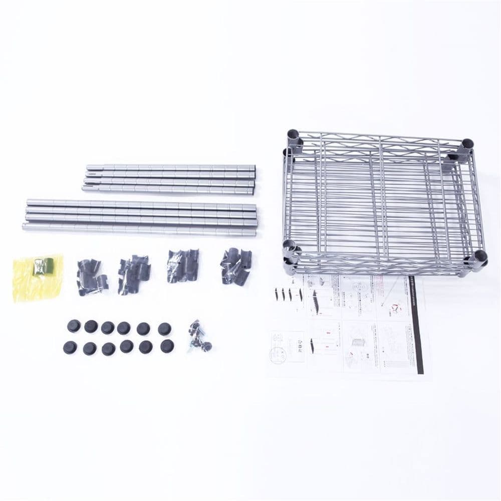 image-XM-207S Rectangle Carbon Steel Metal Assembly 4-Shelf Storage Rack Silver Gray