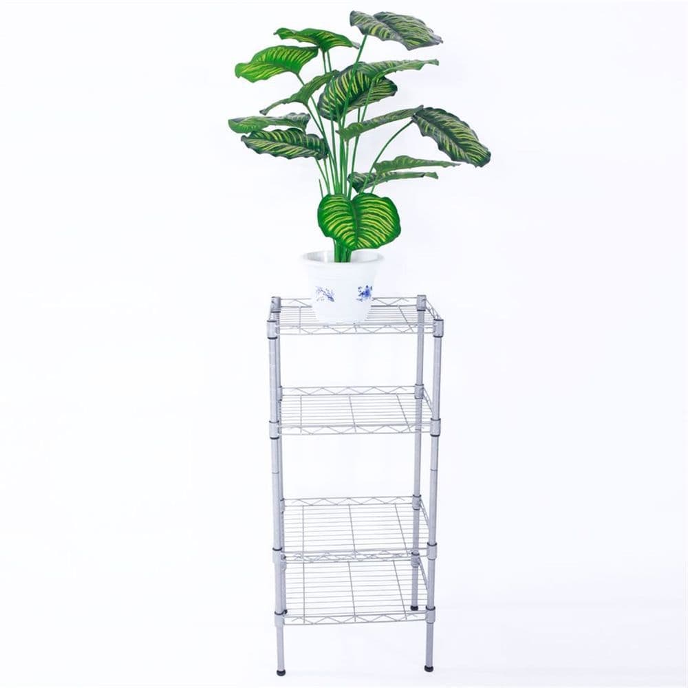image-XM-207S Rectangle Carbon Steel Metal Assembly 4-Shelf Storage Rack Silver Gray