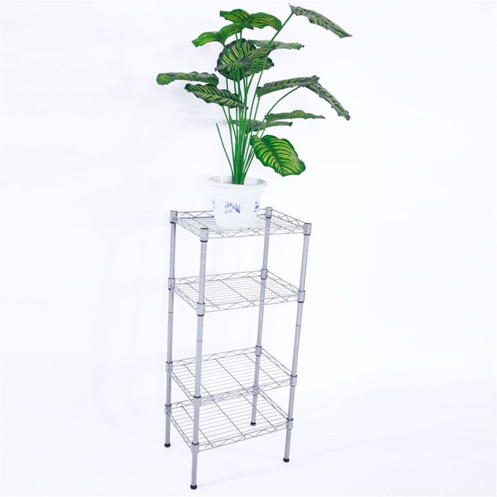 image-XM-207S Rectangle Carbon Steel Metal Assembly 4-Shelf Storage Rack Silver Gray