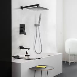 image-Male NPT Folding Bathtub Shower Faucet, Rain Shower Head System with Bath Tub Faucet Set and Handheld for Bathroom, Matte Black 3 Function Tub Shower Rough-in Valve and Diverter