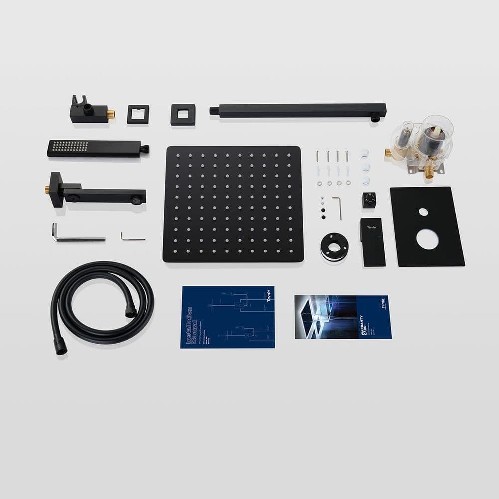 image-Male NPT Folding Bathtub Shower Faucet, Rain Shower Head System with Bath Tub Faucet Set and Handheld for Bathroom, Matte Black 3 Function Tub Shower Rough-in Valve and Diverter