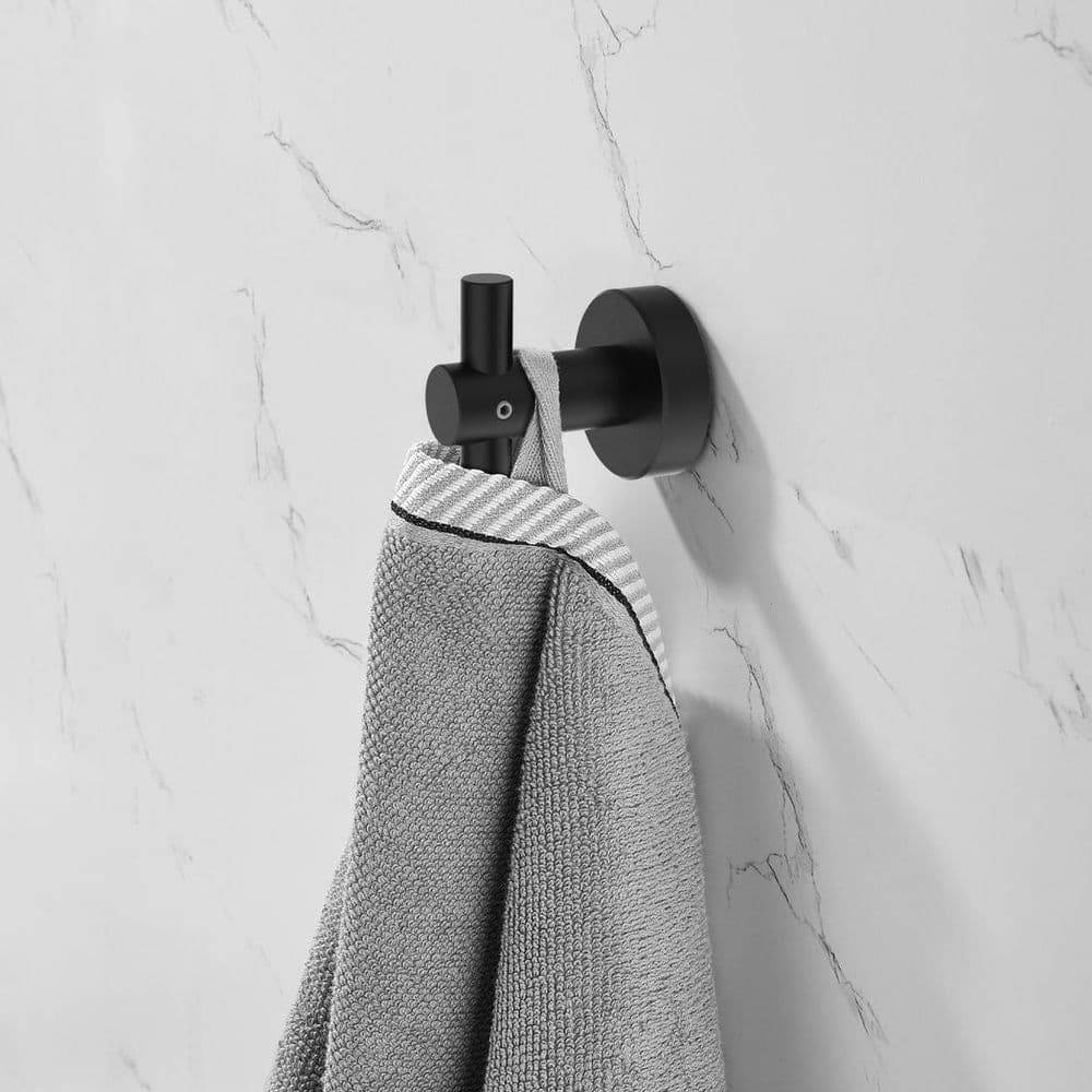 image-Round Base Wall Hanging Hook with Screws- Matte Black Hook, 2 Pack, for Entry Shoe Cabinet, Wardrobe Bathroom Bedroom Furniture Hardware
