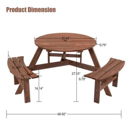 image-6-Person Outdoor Circular Wooden Picnic Table with 3 Built-in Benches for Patio Backyard Garden, Brown