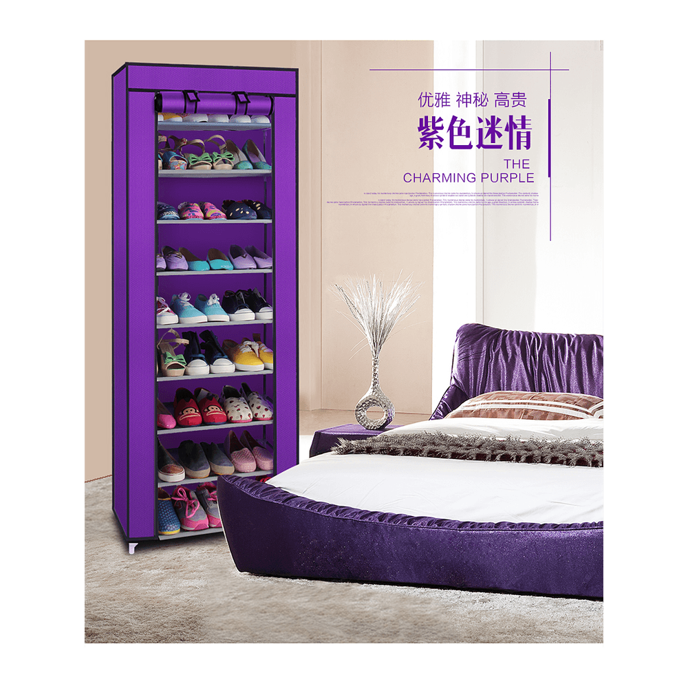 image-Fashionable Room-saving 9 Lattices Non-woven Fabric Shoe Rack Purple