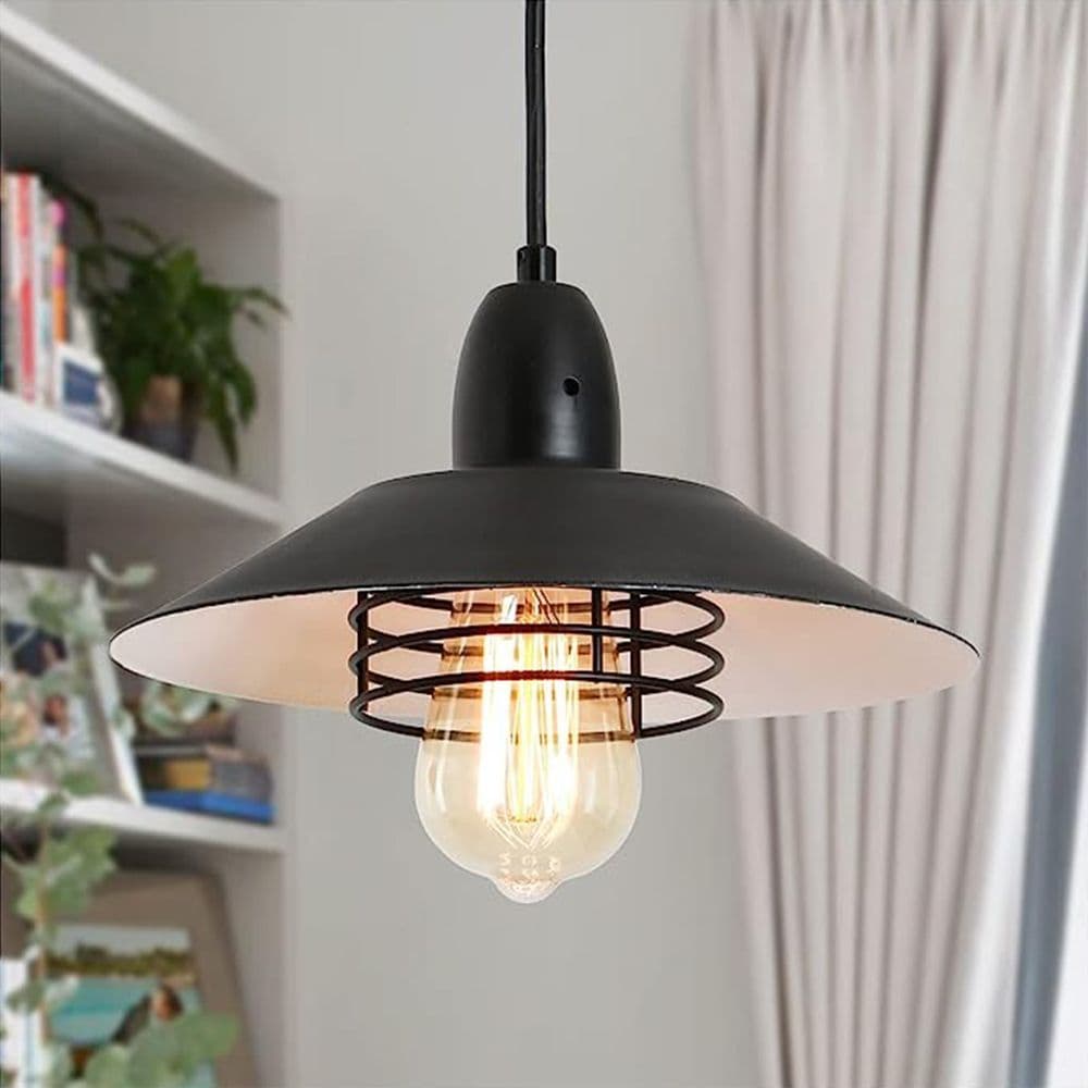 image-Farmhouse Vintage Pendant Light Black Fixture Pendant Lights with Spring Frame Adjustable Metal Hanging Lamp for Kitchen Island Dining Room Bedroom Living Room Barn Entryway,E26