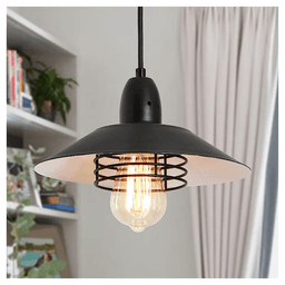 image-Farmhouse Vintage Pendant Light Black Fixture Pendant Lights with Spring Frame Adjustable Metal Hanging Lamp for Kitchen Island Dining Room Bedroom Living Room Barn Entryway,E26