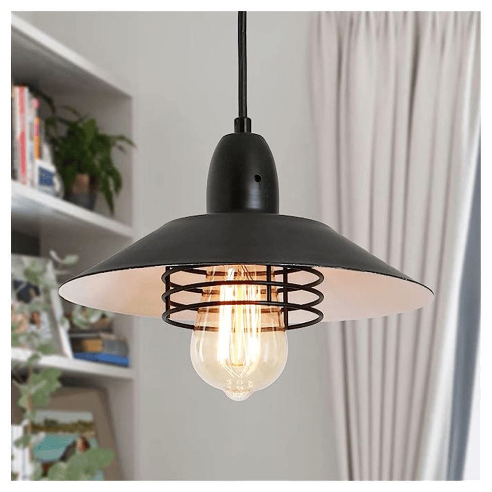 image-Farmhouse Vintage Pendant Light Black Fixture Pendant Lights with Spring Frame Adjustable Metal Hanging Lamp for Kitchen Island Dining Room Bedroom Living Room Barn Entryway,E26