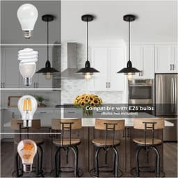 image-Farmhouse Vintage Pendant Light Black Fixture Pendant Lights with Spring Frame Adjustable Metal Hanging Lamp for Kitchen Island Dining Room Bedroom Living Room Barn Entryway,E26