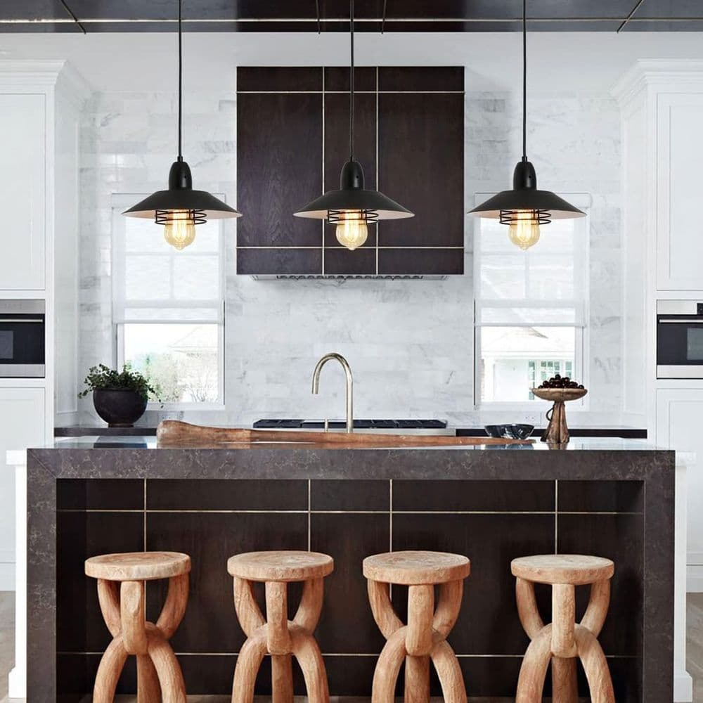 image-Farmhouse Vintage Pendant Light Black Fixture Pendant Lights with Spring Frame Adjustable Metal Hanging Lamp for Kitchen Island Dining Room Bedroom Living Room Barn Entryway,E26
