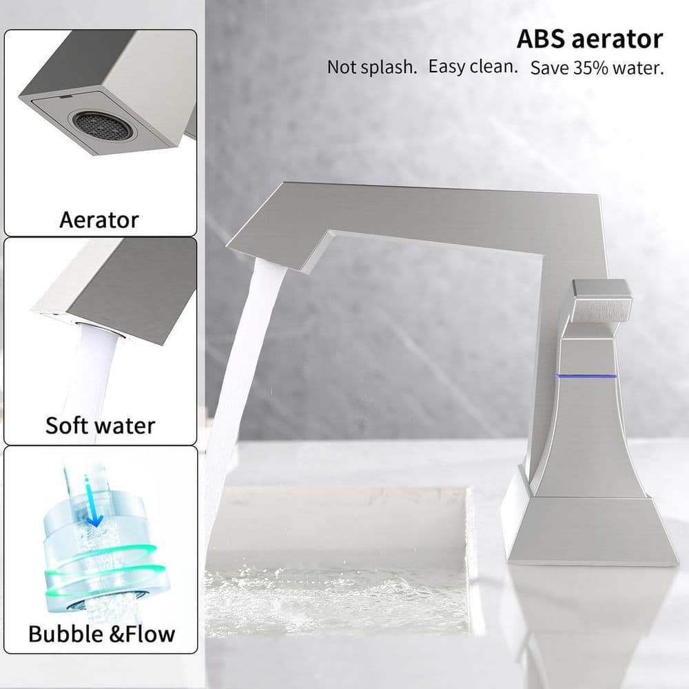 image-2-Handle Heavy Duty Bathroom Faucet with Drain and Supply Kits, Modern Style Lavatory Deck Mounted Faucet Brushed Nickel 4001-NP