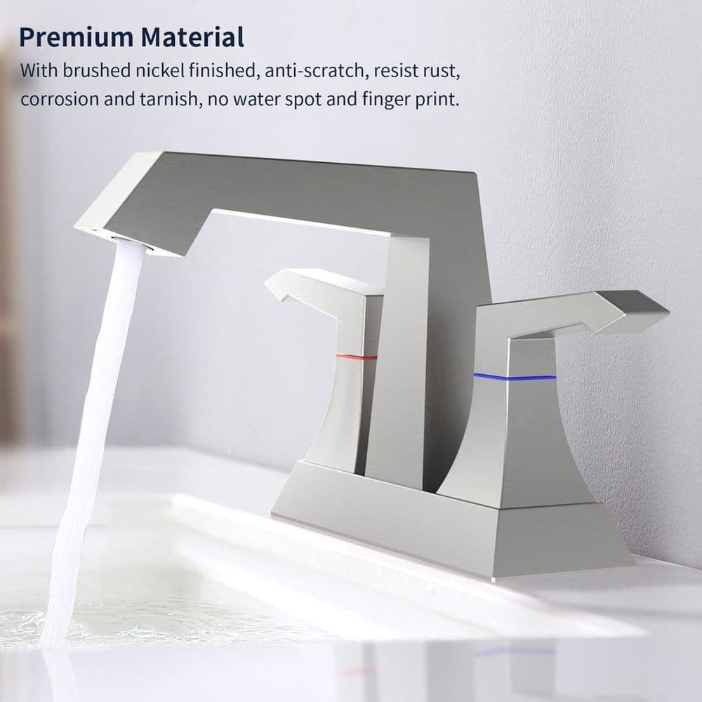 image-2-Handle Heavy Duty Bathroom Faucet with Drain and Supply Kits, Modern Style Lavatory Deck Mounted Faucet Brushed Nickel 4001-NP
