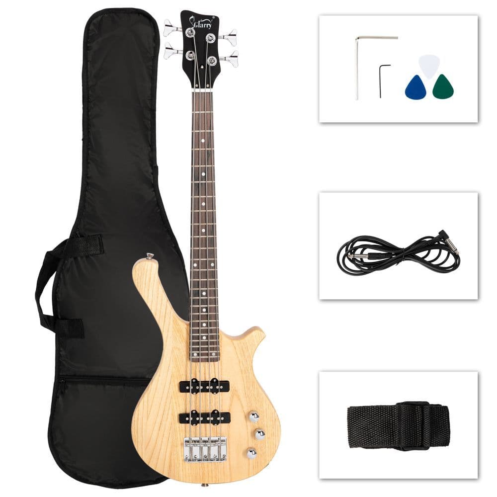 image-【Do Not Sell on AmazonGlarry GW101 36in Small Scale Electric Bass Guitar Suit With Mahogany Body SS Pickups, Guitar Bag, Strap, Cable Burlywood