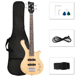 image-【Do Not Sell on AmazonGlarry GW101 36in Small Scale Electric Bass Guitar Suit With Mahogany Body SS Pickups, Guitar Bag, Strap, Cable Burlywood