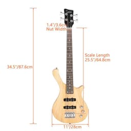 image-【Do Not Sell on AmazonGlarry GW101 36in Small Scale Electric Bass Guitar Suit With Mahogany Body SS Pickups, Guitar Bag, Strap, Cable Burlywood