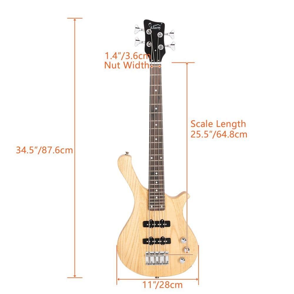 image-【Do Not Sell on AmazonGlarry GW101 36in Small Scale Electric Bass Guitar Suit With Mahogany Body SS Pickups, Guitar Bag, Strap, Cable Burlywood