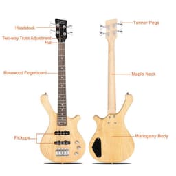 image-【Do Not Sell on AmazonGlarry GW101 36in Small Scale Electric Bass Guitar Suit With Mahogany Body SS Pickups, Guitar Bag, Strap, Cable Burlywood