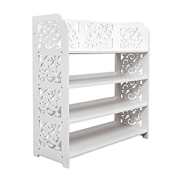 image-Wood-plastic Board Four Tiers Carved Shoe Rack White B