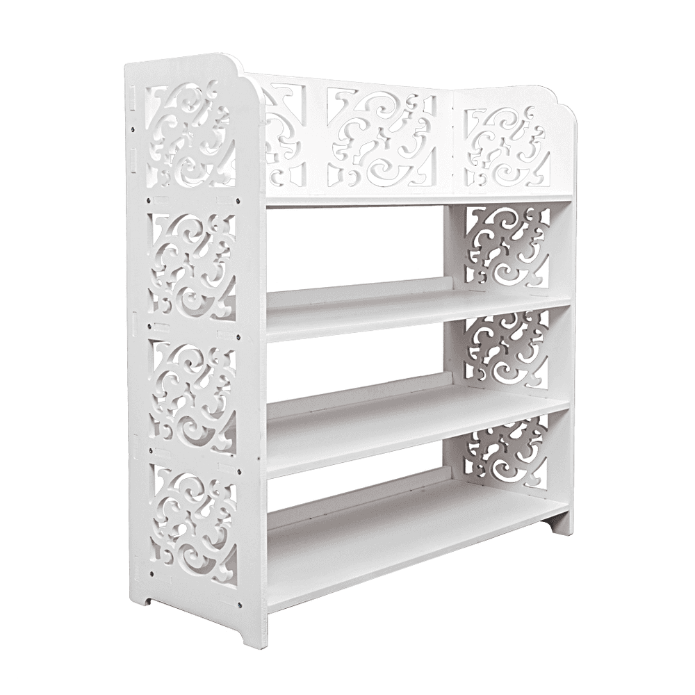 image-Wood-plastic Board Four Tiers Carved Shoe Rack White B
