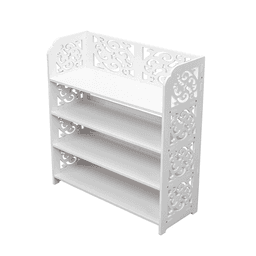 image-Wood-plastic Board Four Tiers Carved Shoe Rack White B
