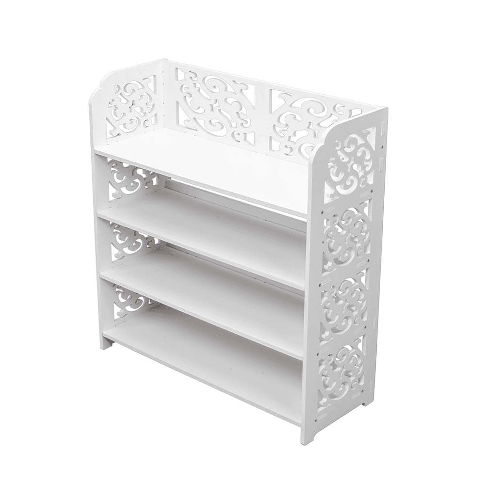 image-Wood-plastic Board Four Tiers Carved Shoe Rack White B