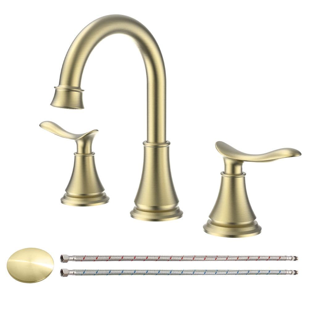 image-2-Handle 8 inch Widespread Bathroom Sink Faucet Brushed Gold
