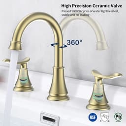 image-2-Handle 8 inch Widespread Bathroom Sink Faucet Brushed Gold