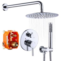 image-Shower System Shower Faucet Combo Set Wall Mounted with 10" Rainfall Shower Head and handheld shower faucet, Chrome Finish Shower Faucet Rough-In