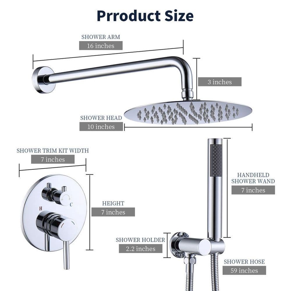 image-Shower System Shower Faucet Combo Set Wall Mounted with 10" Rainfall Shower Head and handheld shower faucet, Chrome Finish Shower Faucet Rough-In