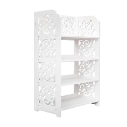 image-Wood-plastic Board Four Tiers Carved Shoe Rack White A