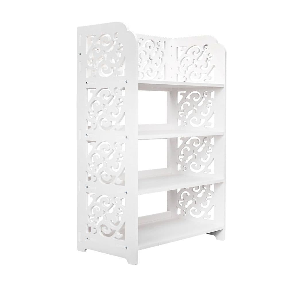 image-Wood-plastic Board Four Tiers Carved Shoe Rack White A