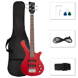 image-【Do Not Sell on AmazonGlarry GW101 36in Small Scale Electric Bass Guitar Suit With Mahogany Body SS Pickups, Guitar Bag, Strap, Cable Red