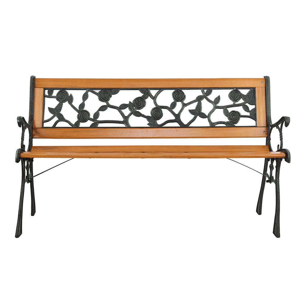 image-49" Garden Bench Patio Porch Chair Deck Hardwood Cast Iron Love Seat Rose Style Back