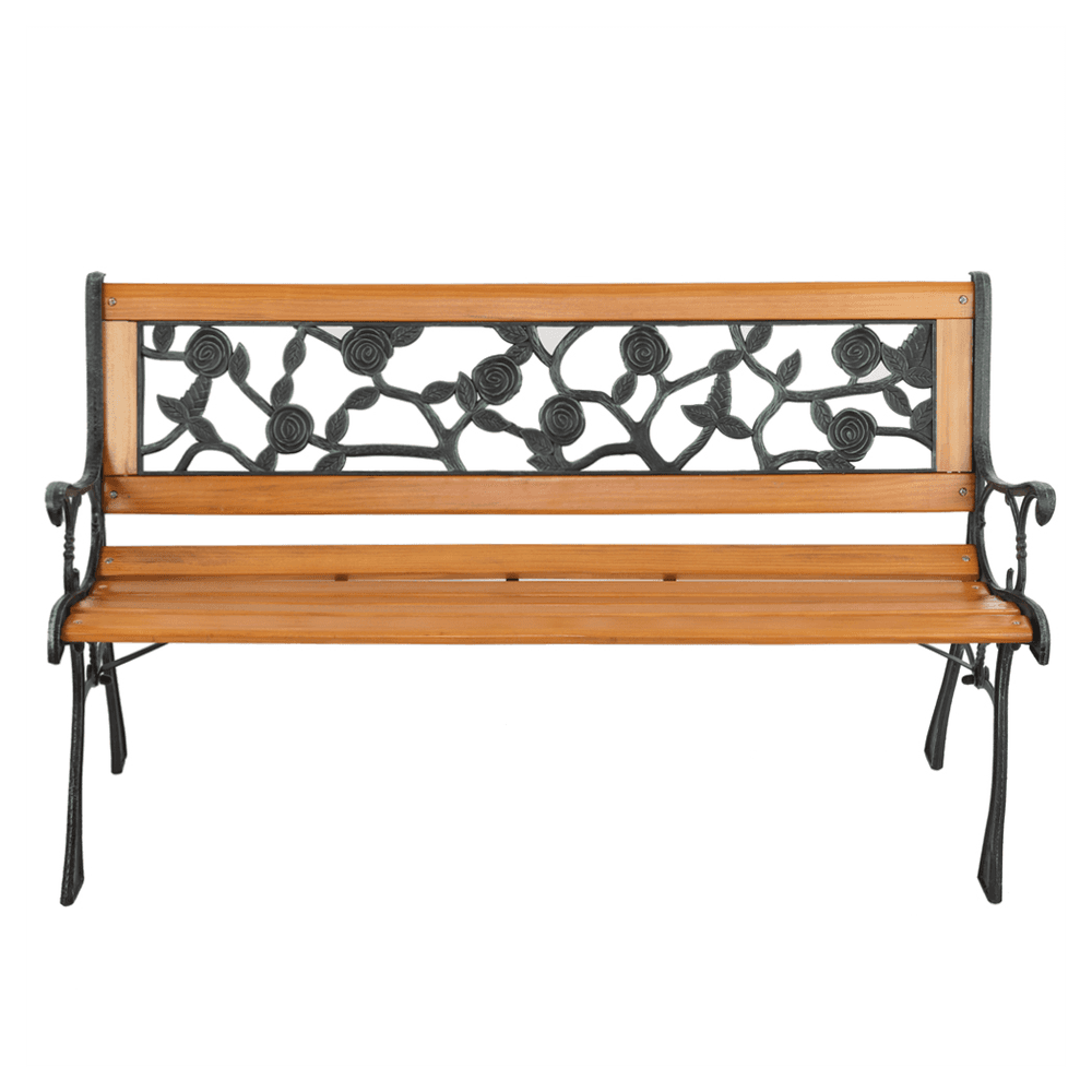 image-49" Garden Bench Patio Porch Chair Deck Hardwood Cast Iron Love Seat Rose Style Back