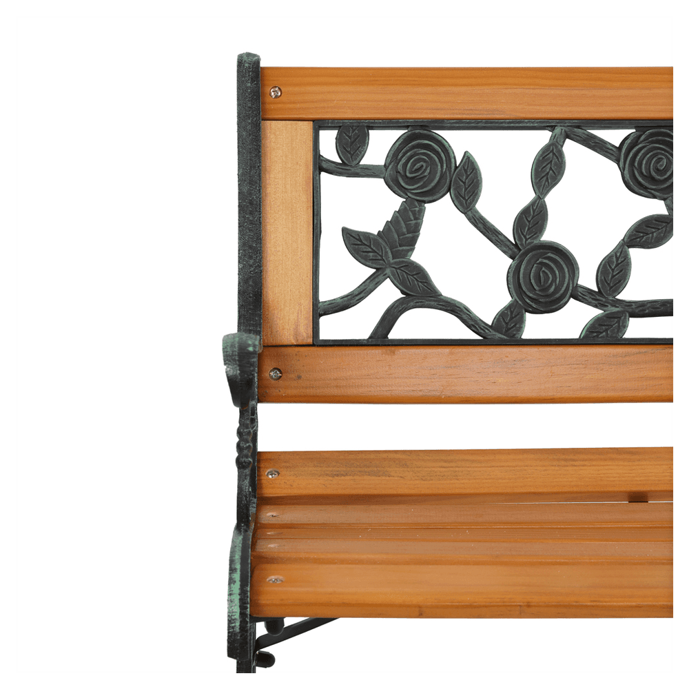 image-49" Garden Bench Patio Porch Chair Deck Hardwood Cast Iron Love Seat Rose Style Back