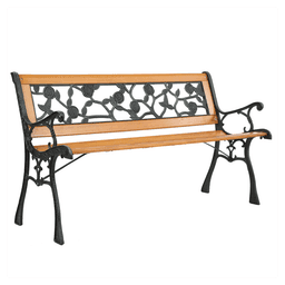 image-49" Garden Bench Patio Porch Chair Deck Hardwood Cast Iron Love Seat Rose Style Back