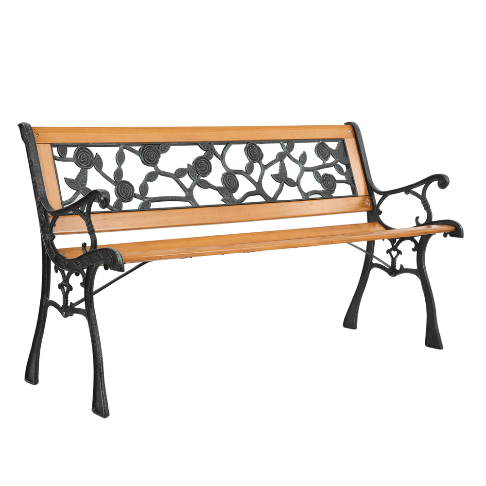 image-49" Garden Bench Patio Porch Chair Deck Hardwood Cast Iron Love Seat Rose Style Back